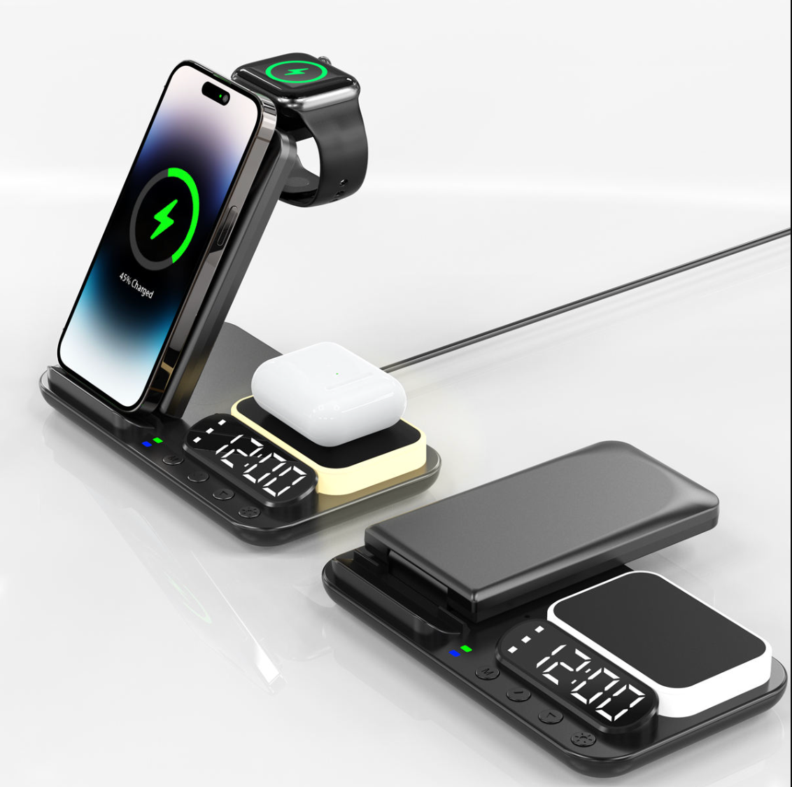 3-in-1 Wireless Charging Alarm Clock – Digital LED Clock & Phone Charging Station