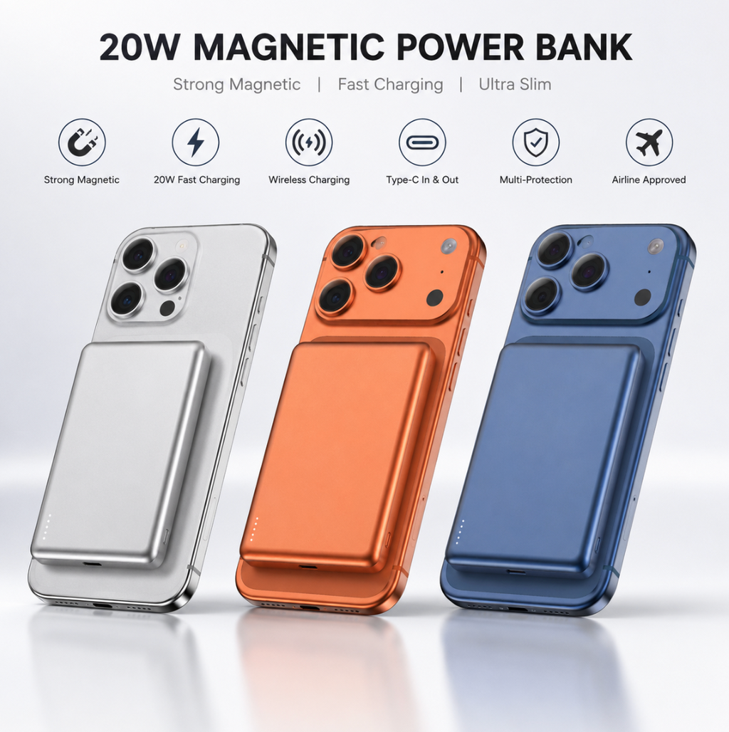 5000mAh Magnetic Power Bank – Ultra-Slim Portable Wireless Charger for Smartphones
