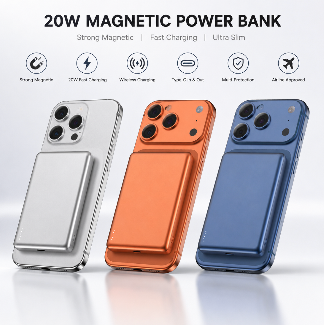 5000mAh Magnetic Power Bank – Ultra-Slim Portable Wireless Charger for Smartphones