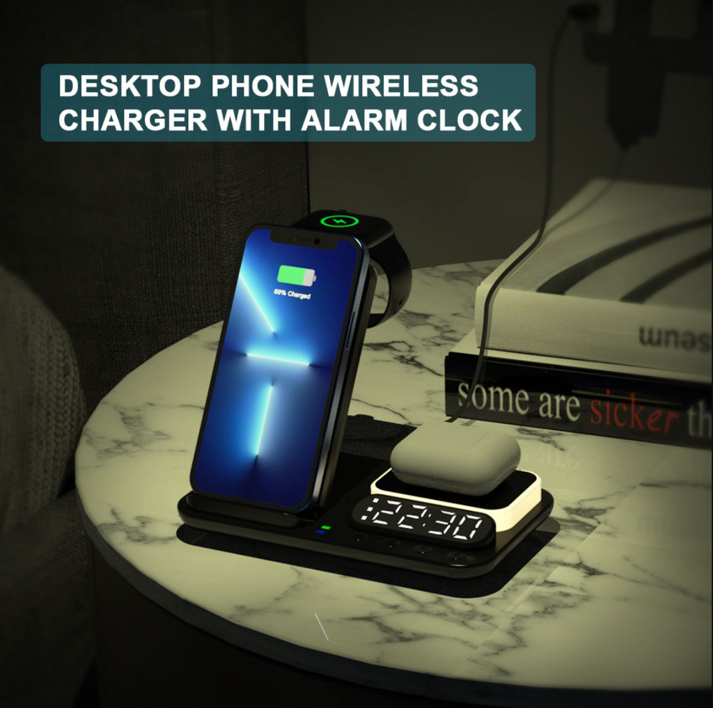 3-in-1 Wireless Charging Alarm Clock – Digital LED Clock & Phone Charging Station
