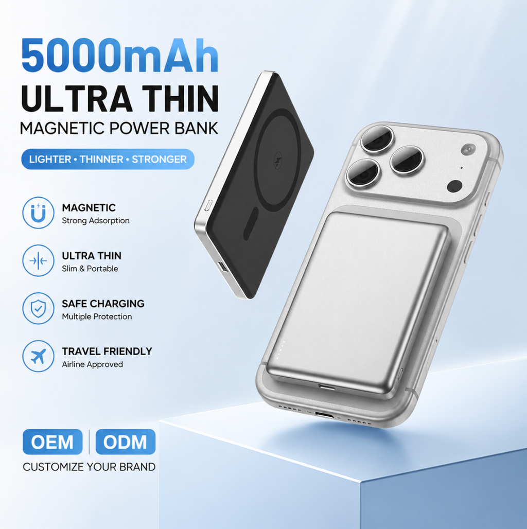 5000mAh Magnetic Power Bank – Ultra-Slim Portable Wireless Charger for Smartphones