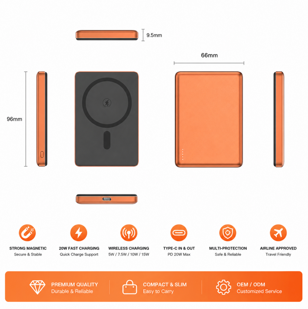 5000mAh Magnetic Power Bank – Ultra-Slim Portable Wireless Charger for Smartphones